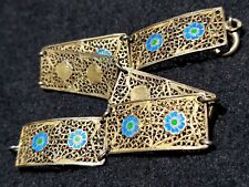 PULSERA DE FILIGRANA ORO PLATA IMPORTACIÓN CHINA ESMALTE AZUL FLORES VERDES segunda mano  Embacar hacia Argentina