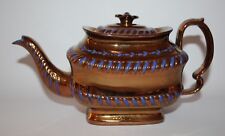 Antique Copper Lustre Ware - Boat Shaped Teapot with Blue Highlights for sale  BELPER