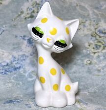 Used, Vintage MCM 50’s 60’s Long Eyelash Kitty Cat Figurine Yellow Polka Dot *Crazed* for sale  Shipping to South Africa