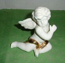 "Estatuilla de estante de porcelana sentada querubín ángel alto brillo blanco con faja dorada 4", usado segunda mano  Embacar hacia Argentina