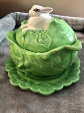 3 piece Holland Mold Cabbage Lettuce Serving Bowl With Single Rabbit On Lid for sale  Akron