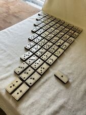 Antique Double-9 Domino Set Ebony And Bone, Brass Rivets, No Box, used for sale  Shipping to South Africa