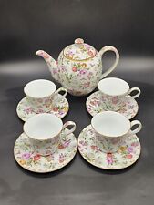 Trent & Dunne Tea Set For 4 Tea Pot Cup Sauc Floral Pink Red Roses All Over Gold for sale  Shipping to South Africa