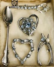 Lot of 5 Vintage Silvertone Brooches Variety Spoon Wishbone Hearts Key Towle for sale  Shipping to South Africa