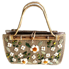 Bolsa de mão bolsa de palha rattan tecido 3D floral tote cabana feminina colorida vintage, usado comprar usado  Enviando para Brazil