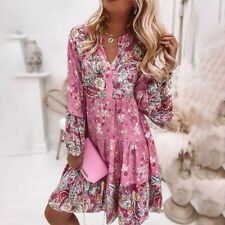 Vestido midi casual feminino férias gola V manga longa boho floral comprar usado  Enviando para Brazil