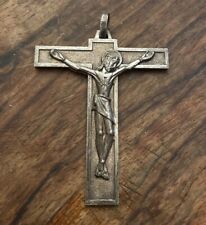 Art Deco French pectoral cross Bronze 3” Crucifix Necklace Alter server Silver for sale  Shipping to South Africa
