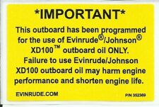 NEW EVINRUDE JOHNSON GENUINE PARTS BOAT XD-100 OIL DECAL PART NO. 352369 for sale  Shipping to South Africa