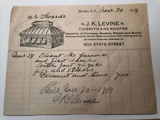 1919 J. K. LEVINE TINSMITH & ROOFER Ogrzewanie pieca Brooklyn NOWY JORK Nagłówek firmowy na sprzedaż  Wysyłka do Poland
