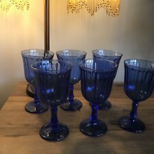 6 X Vintage Cobolt Blue Fluted Wine Glasses / Goblets for sale  Shipping to South Africa