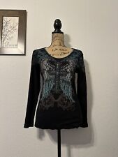 Vocal Cross Black Turquoise Angel Wings Top  Long Sleeve Style Size Large for sale  Shipping to South Africa