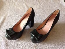 Ladies BNWOB Black Faux Leather Platform Block Heel Bow Shoes Size 5 Chic Nana for sale  Shipping to South Africa
