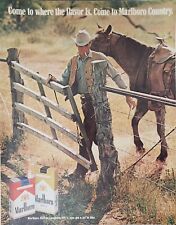 Marlboro Cigarettes 1970 caballo vaquero fijación puerta de madera anuncio impreso vintage, usado segunda mano  Embacar hacia Argentina