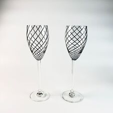 Vintage Steven Maslach Latticino Dark Black Swirl Spiral Art Glass Wine Stemware, used for sale  Shipping to South Africa