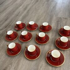 Minton  England Porcelain Demitasse Cup & Saucers circa 1900 Red w Gold  Set 11 for sale  Shipping to South Africa