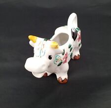 White ceramic handpainted floral cow milk jug creamer Portugal for sale  NOTTINGHAM