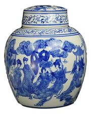 Jarrón frasco cubierto de cerámica de porcelana azul y blanco, hermoso antiguo damas... segunda mano  Embacar hacia Mexico