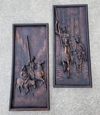 Par de painel de madeira vintage esculpido Don Quixote & Sancho Pança friso; Espanha, usado comprar usado  Enviando para Brazil