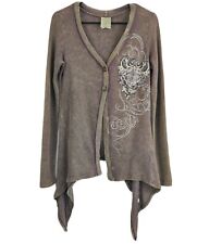 Vocal Thermal Distressed Brown Cardigan Women Rhinestone Embellished Sz L for sale  Shipping to South Africa