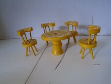 4 Dining Room Kitchen Chairs Round Table Doll Furniture Yellow Wood Miniature , used for sale  Shipping to South Africa