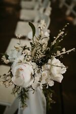 Lot Of 12 Wedding Aisle Handmade Markers White Artificial Flowers W/Chiffon Pews for sale  Shipping to South Africa