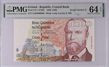 RARE 100 £ pounds UNC Ireland P79 PMG 64EPQ Parnell Irish EIRE Irland AAK 000009 comprar usado  Enviando para Brazil