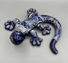 Figura de lagartixa lagartixa pintada à mão arte popular mexicana cerâmica azul cobalto comprar usado  Enviando para Brazil