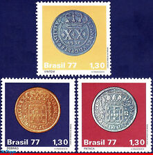 1523-25 BRASIL 1977 MOEDAS COLONIAIS BRASILEIRAS, DINHEIRO EM SELOS, MI# 1615-17, MNH comprar usado  Brasil 