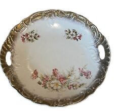 Royal Brunswick Germany Porcelain  Open Handle Cake Plate 10.5" gold trim for sale  Shipping to South Africa