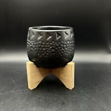 Black Matte Patterned Ceramic Planter On Wood Stand for sale  Shipping to South Africa