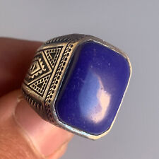 Anel viking antigo de prata antigo com artefato azul turquesa do Tibete comprar usado  Enviando para Brazil