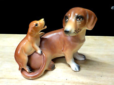 NATIONAL POTTERIES COMPANY (NAPCO) C-5638 MAMA AND PUPPY DACHSHUND FIGURINE for sale  Shipping to South Africa