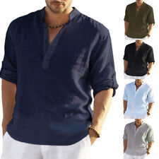 Camisa masculina casual manga longa sólida blusa roupa de trabalho tops camiseta solta roupas comprar usado  Enviando para Brazil