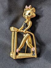 Vintage  Cat Brooch. Danecraft Kitty Brooch on Treadmill. Glam cat at Gym brooch for sale  Shipping to South Africa