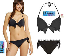 Debenhams Black Triple Liquid Gel Padded push-up Halter Bikini 34C & 12 Brief for sale  UK