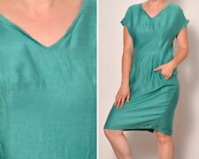 Rozmiar 10 | Wiskozowa lniana minimalistyczna turkusowa sukienka | Ołówkowa sukienka w stylu biznesowym na sprzedaż  PL
