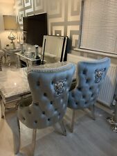 Brand New 1.5m X 0.8m Louis Grey / Silver Marble Dining Table With 4 Lion Chairs for sale  Shipping to South Africa