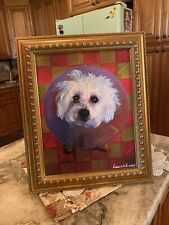 Robert McClintock Stretch Canvas Art Gold Framed Print White Bichon Maltese Dog for sale  Shipping to South Africa