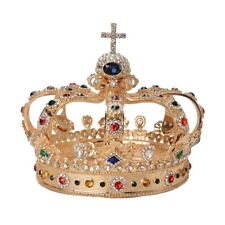 Used, 13cm Tall Large Men's Cross Gold Crown Drama Imperial Medieval King Metal Crown for sale  Shipping to South Africa