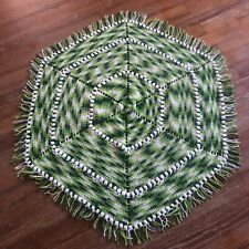 Tapete redondo de crochê, toalha de mesa, verde e branco, 44 pol. de diâmetro. Com franja comprar usado  Enviando para Brazil