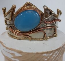 Used, VINTAGE MODERNIST BLUE MOON STONE HAMMERED SILVERTONE COPPER CUFF BRACELET  for sale  Shipping to South Africa