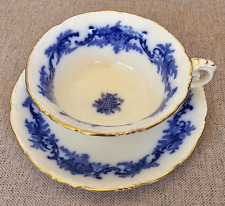 Used, ANTIQUE CAULDON COBALT FLOW BLUE TEACUP & SAUCER SET GOLD TRIM SCALLOPED EDGE for sale  Shipping to South Africa