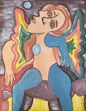 Faery Moon Original Acrylic Painting 11 x 14 Cubism Art Mushroom Fairy by Artist for sale  Shipping to Canada