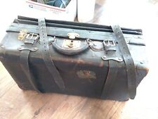 Antique Vintage Black Leather Suitcase Straps White Star Tag w/Corbin Lock/Key for sale  Newcomerstown