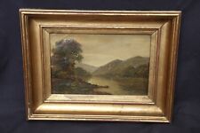 Antique Original Oil on Canvas Painting Lake Mountain Landscape Signed Art for sale  Shipping to Canada