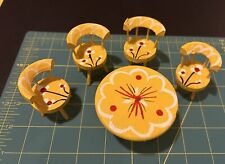 Dollhouse Round Table 4 Chairs Wood Miniature painted Dining Room Set yellow VTG for sale  Shipping to South Africa