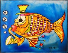Original Mixed Media Stained glass Painting Art Glass Home decor Fish, used for sale  Shipping to Canada