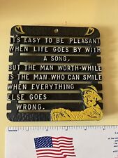 Vintage Cast Iron Wall Hanger - Man Worth While Smile - Farmhouse kitchen Decor, used for sale  Shipping to South Africa