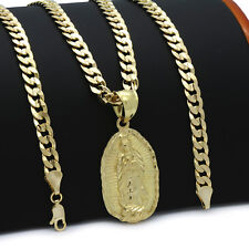 Mens 18k Gold Plated  Guadalupe  Hip-Hop Pendant 6mm Cuban Chain Necklace  for sale  Shipping to South Africa