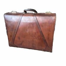 Vintage Old Oshkosh Luggage Suitcase Leather Brown Satin Lining Large Granny, used for sale  Shipping to South Africa